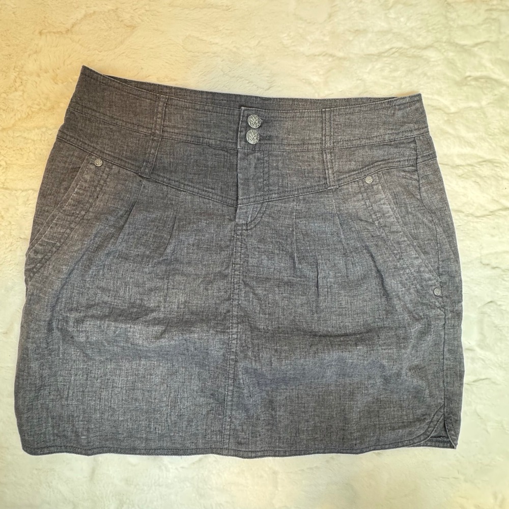 Prana Charcoal Gray Heathered Mini Skirt Double Button Pockets Size 6